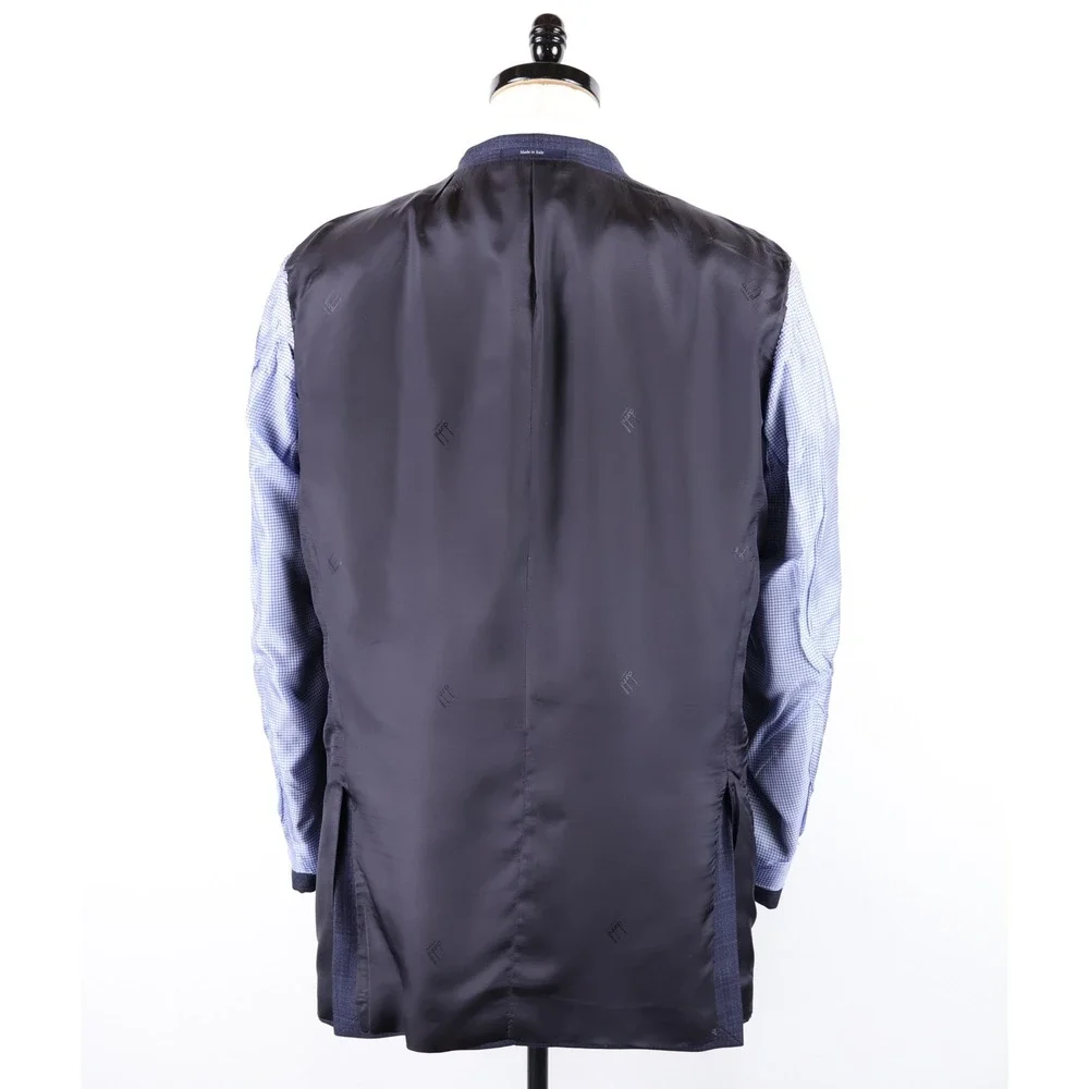 Dunhill London x Zegna Sport Coat 44L Blue Plaid Silk Wool Blazer Made in Italy